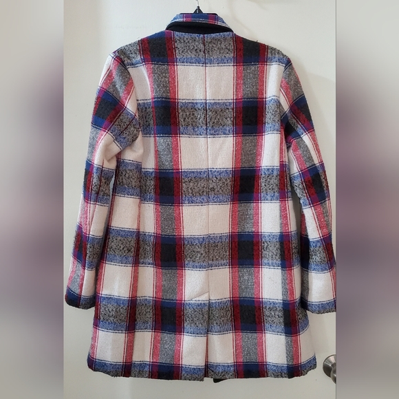 Endless Rose plaid wool blend pea coat in red, blue, black & white, S - Picture 7 of 10